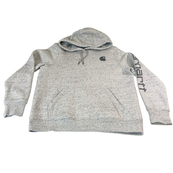 Carhartt Gray Logo Hoodie Sweatshirt Women’s Size 12-14 - Picture 2 of 10